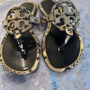 Tory Burch Snakeskin Black Sandals